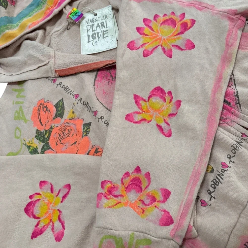 Magnolia Pearl Awaken Sleeping Heart Zip Up Hoodie Sweatshirt Front Pockets NWT